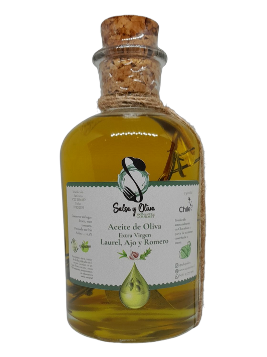 Aceite de Oliva Extra-Virgen al Ajo, Romero y Laurel 250cc